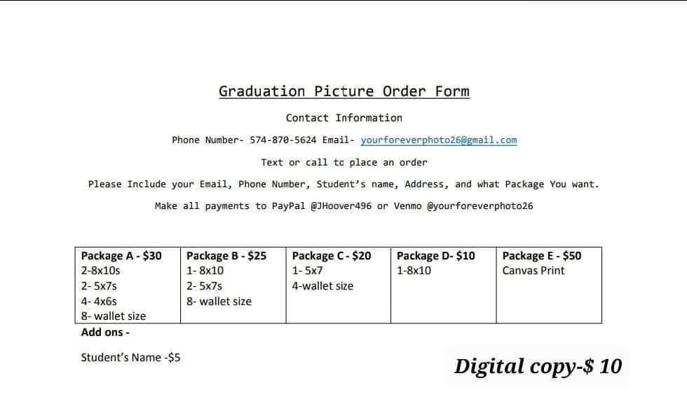 2022 Graduation Picture Order Form